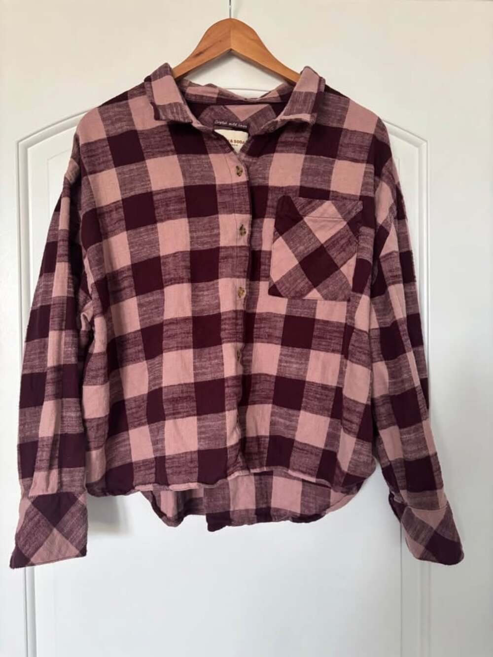 Scotch & Soda Women's XXL Cropped Buffalo Plaid Flannel Button Down Shirt 100% C